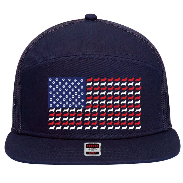 Corgi American Dog Flag 7 Panel Mesh Trucker Snapback Hat