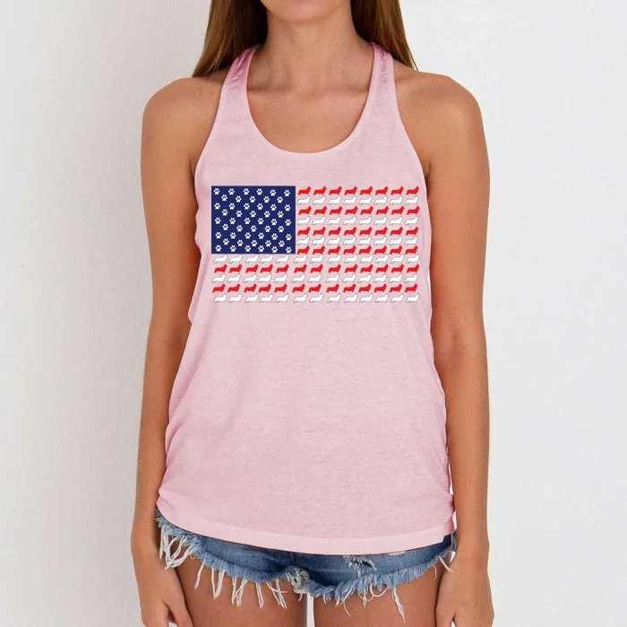 Corgi American Dog Flag Women's Knotted Racerback Tank