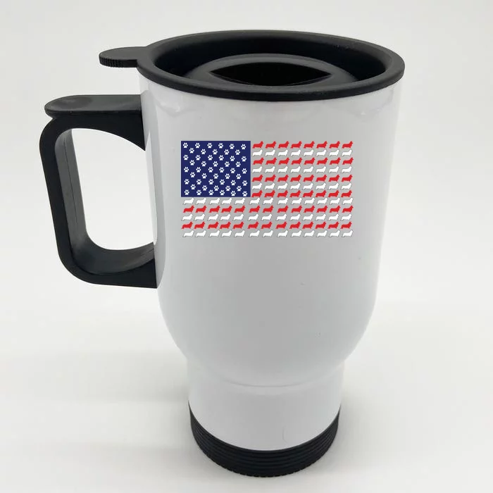 Corgi American Dog Flag Front & Back Stainless Steel Travel Mug