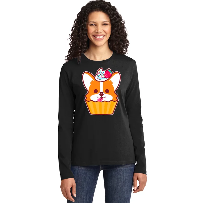 Corgi Cupcake Kawii Ladies Long Sleeve Shirt