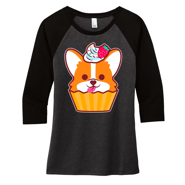 Corgi Cupcake Kawii Women's Tri-Blend 3/4-Sleeve Raglan Shirt