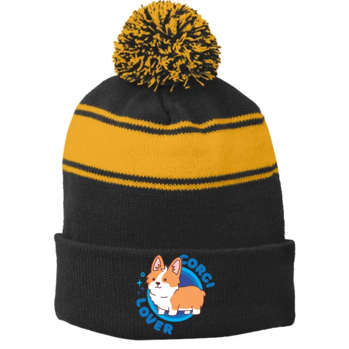 Corgi Lover Stripe Pom Pom Beanie