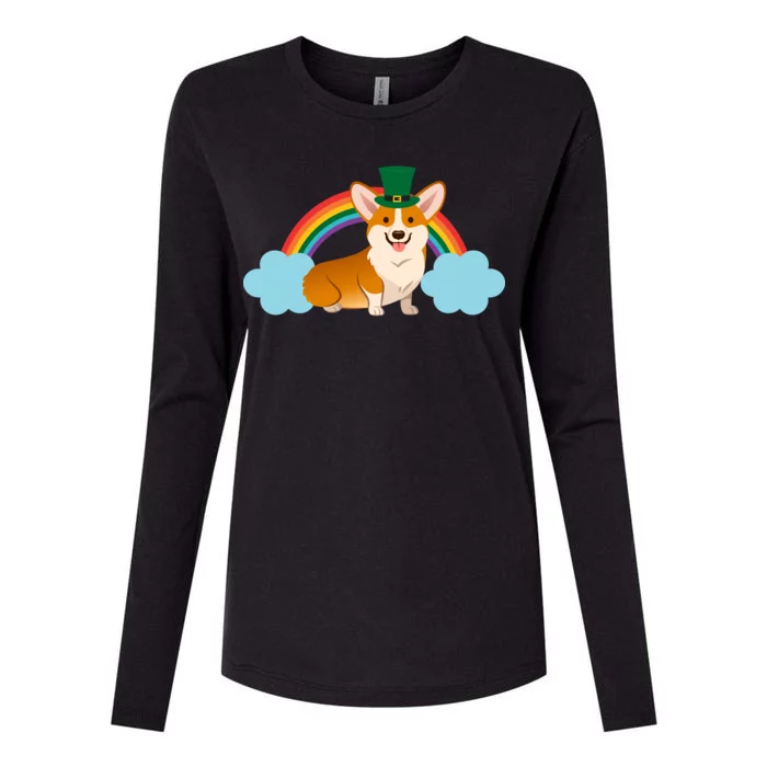 Corgi St. Patrick's Day Rainbow Womens Cotton Relaxed Long Sleeve T-Shirt