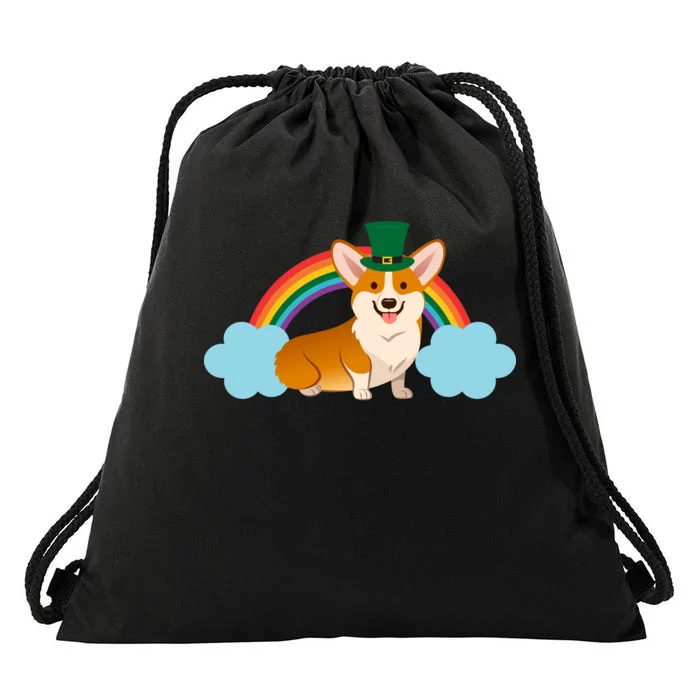 Corgi St. Patrick's Day Rainbow Drawstring Bag