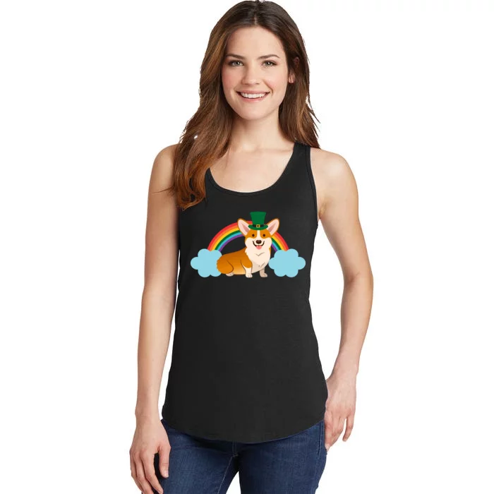 Corgi St. Patrick's Day Rainbow Ladies Essential Tank