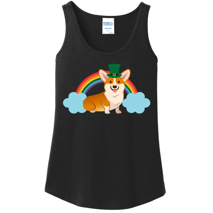 Corgi St. Patrick's Day Rainbow Ladies Essential Tank