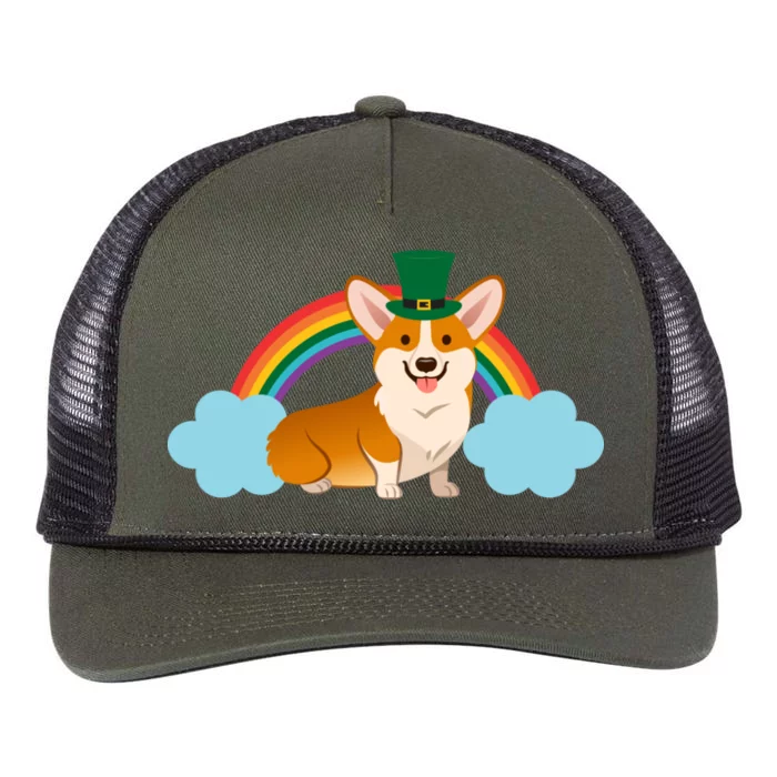 Corgi St. Patrick's Day Rainbow Retro Rope Trucker Hat Cap