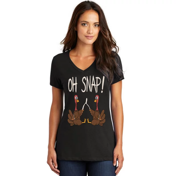 Cool Oh Snap Funny Turkey With Wishbone Thanksgiving Women's V-Neck T-Shirt