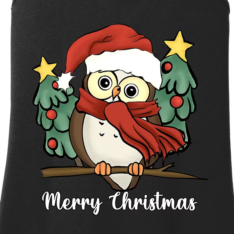 Cute Owl Santa Hat Light Merry Christmas Ladies Essential Tank