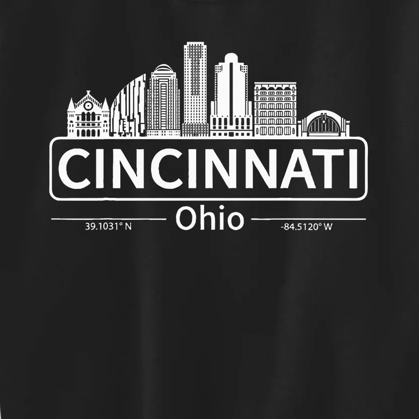 Cincinnati Ohio Skyline Travel To Cincinnati Kids Sweatshirt