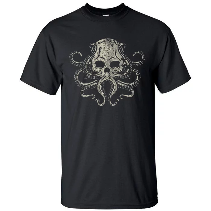 Creepy Octopus Skull Sea Monster Kraken Scuba Diver Goth Tall T-Shirt