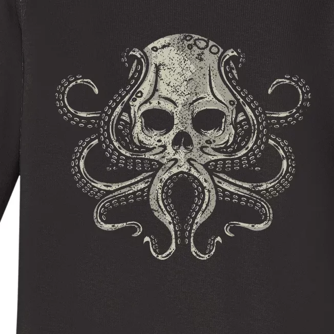 Creepy Octopus Skull Sea Monster Kraken Scuba Diver Goth Baby Long Sleeve Bodysuit