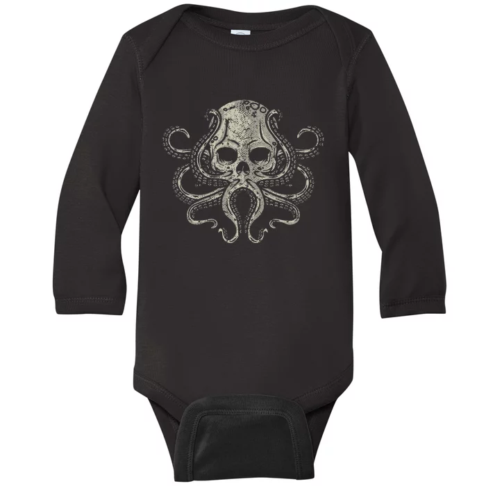 Creepy Octopus Skull Sea Monster Kraken Scuba Diver Goth Baby Long Sleeve Bodysuit