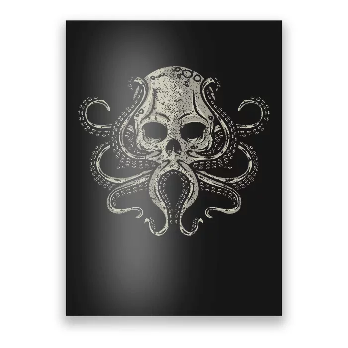 Creepy Octopus Skull Sea Monster Kraken Scuba Diver Goth Poster