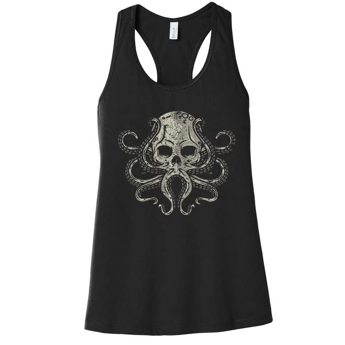 Creepy Octopus Skull Sea Monster Kraken Scuba Diver Goth Women's Racerback Tank