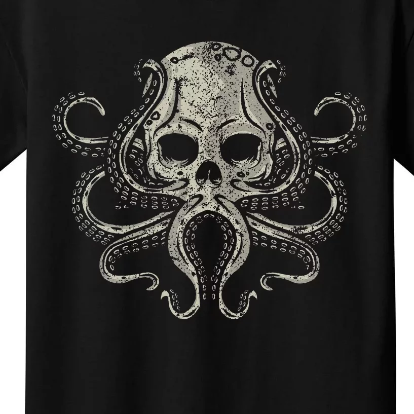 Creepy Octopus Skull Sea Monster Kraken Scuba Diver Goth Kids T-Shirt