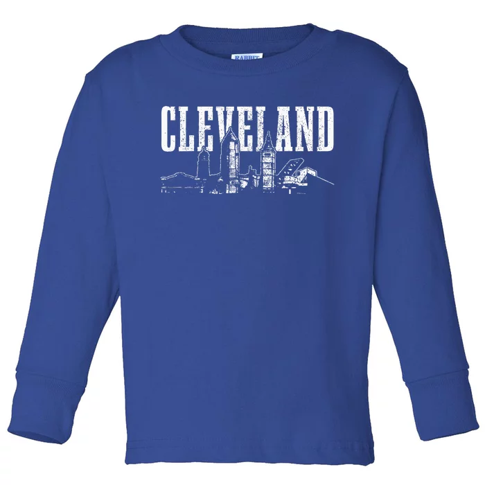 Cleveland Ohio Skyline Pride Vintage Cleveland Toddler Long Sleeve Shirt