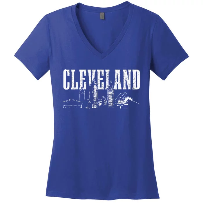 Cleveland Ohio Skyline Pride Vintage Cleveland Women's V-Neck T-Shirt