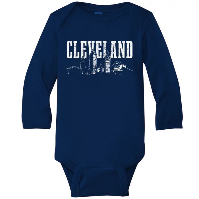 Cleveland Ohio Skyline Pride Vintage Cleveland Baby Long Sleeve Bodysuit