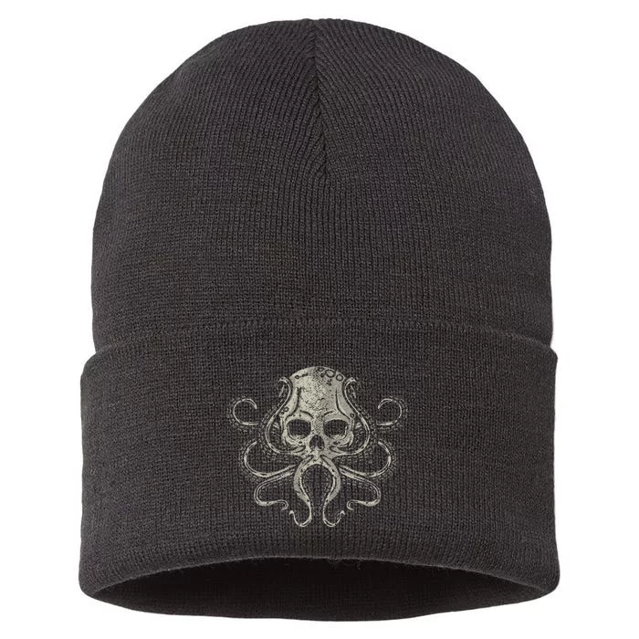 Creepy Octopus Skull Sea Monster Kraken Scuba Diver Goth Sustainable Knit Beanie