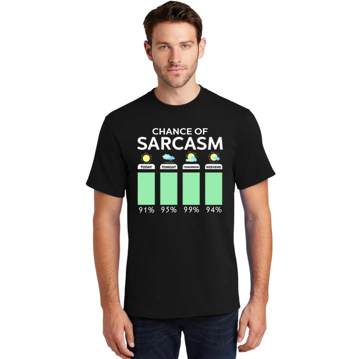 Chance Of Sarcasm Weather Forecast Sarcastic Funny Humor Tall T-Shirt