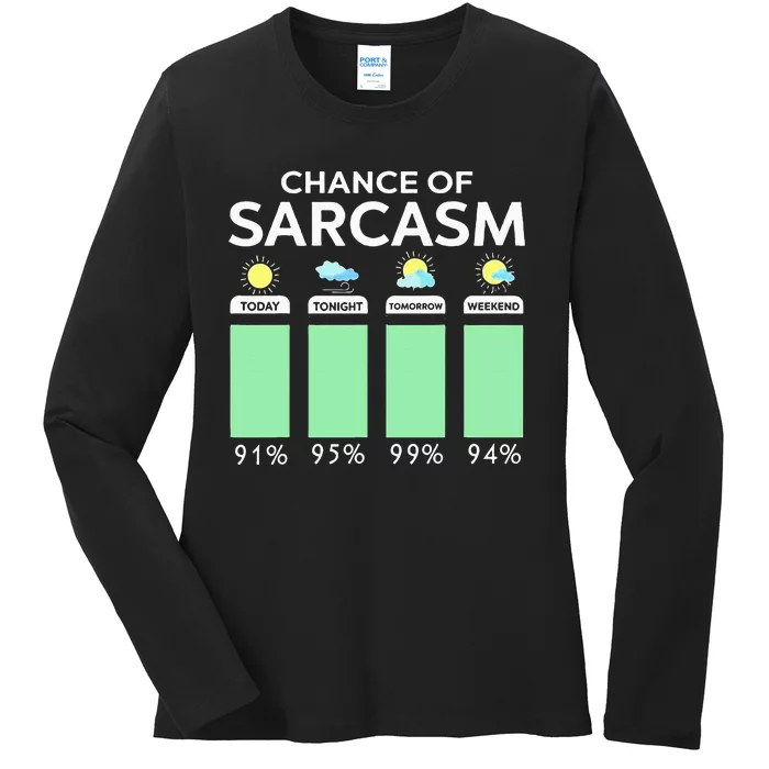 Chance Of Sarcasm Weather Forecast Sarcastic Funny Humor Ladies Long Sleeve Shirt