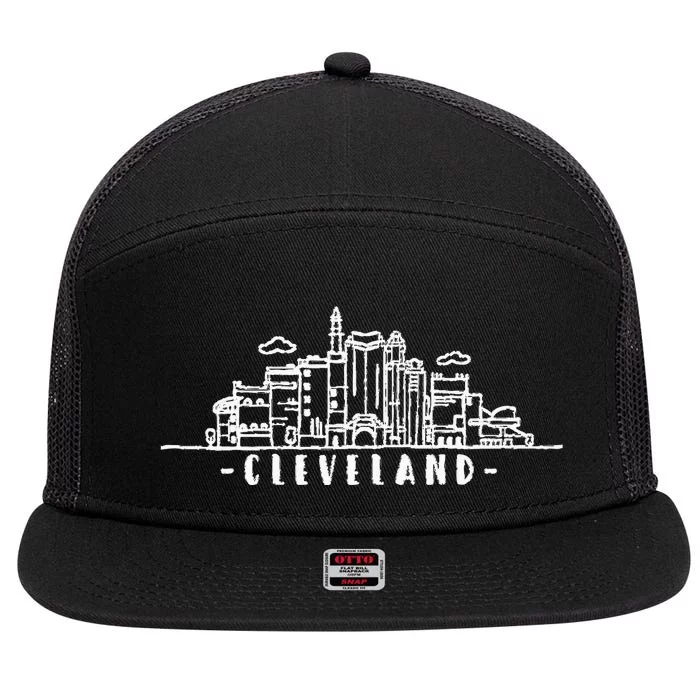 Cleveland Ohio Skyline 7 Panel Mesh Trucker Snapback Hat