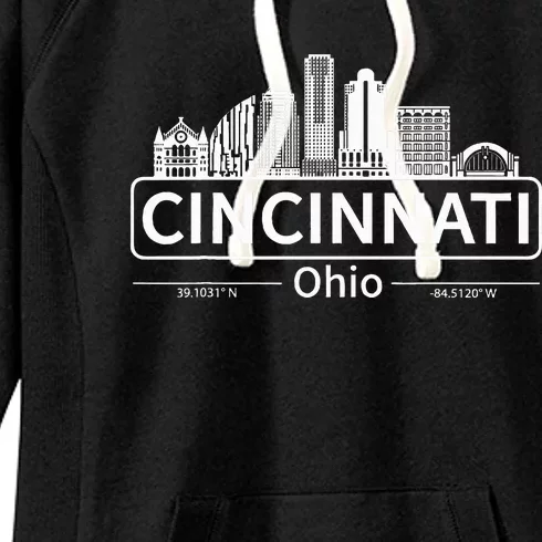 Cincinnati Ohio Skyline Travel To Cincinnati Women's Fleece Hoodie