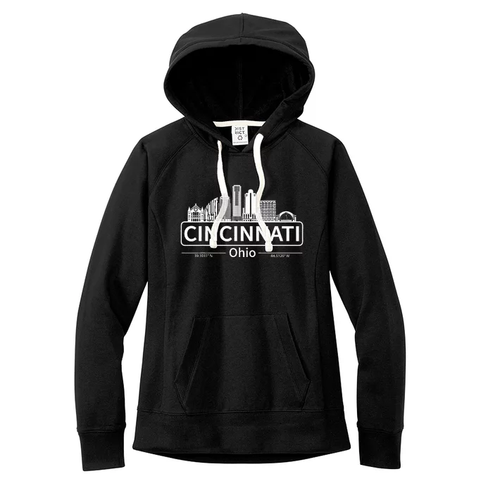 Cincinnati Ohio Skyline Travel To Cincinnati Women's Fleece Hoodie