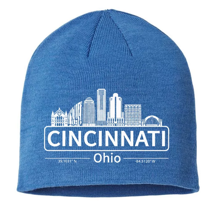 Cincinnati Ohio Skyline Travel To Cincinnati 8 1/2in Sustainable Knit Beanie