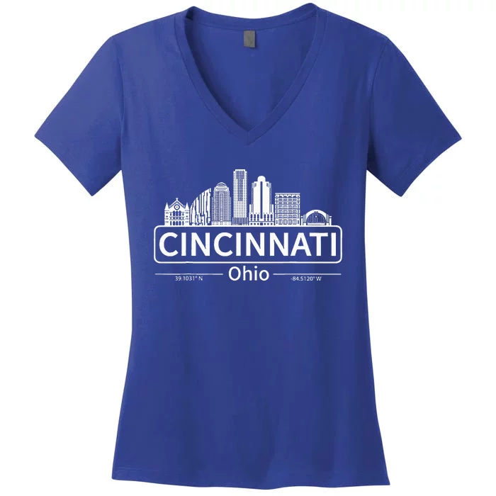 Cincinnati Ohio Skyline Travel To Cincinnati Women's V-Neck T-Shirt