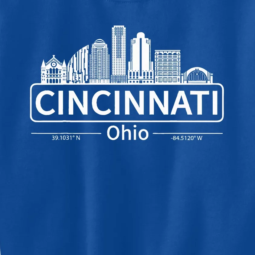 Cincinnati Ohio Skyline Travel To Cincinnati Kids Sweatshirt