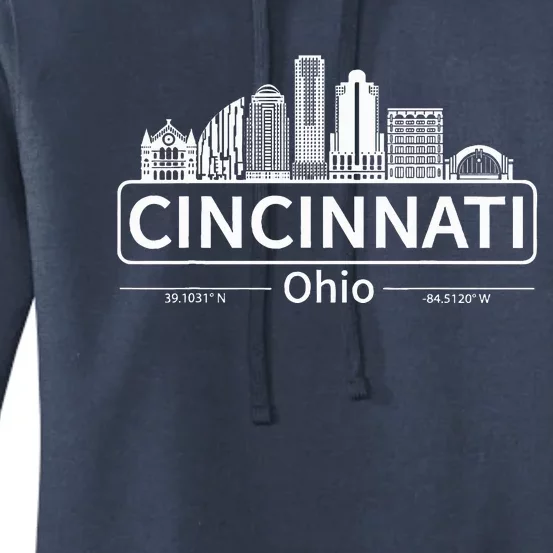 Cincinnati Ohio Skyline Travel To Cincinnati Women's Pullover Hoodie