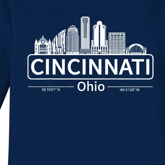 Cincinnati Ohio Skyline Travel To Cincinnati Baby Long Sleeve Bodysuit