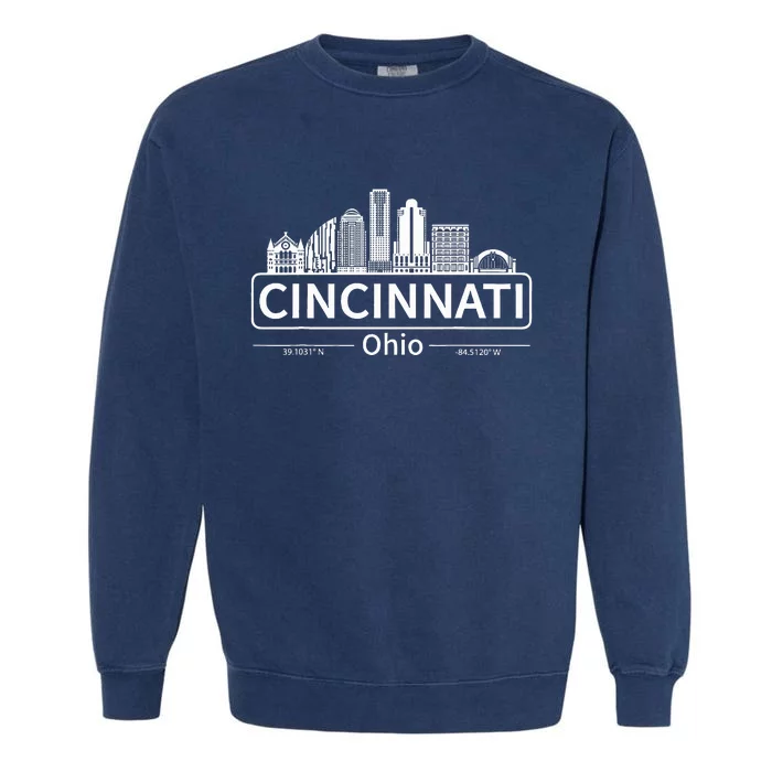 Cincinnati Ohio Skyline Travel To Cincinnati Garment-Dyed Sweatshirt