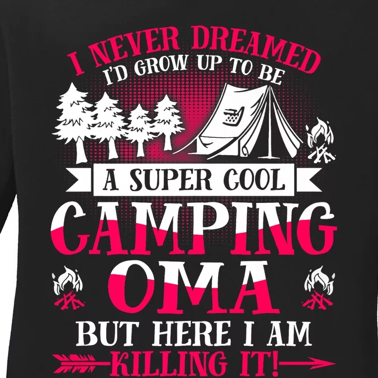 Camping Oma Supper Cool Oma Summer Holiday Ladies Long Sleeve Shirt