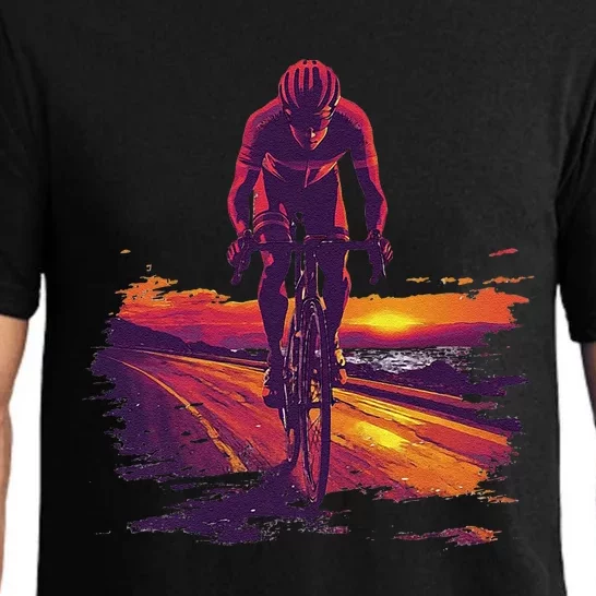 Cyclist On Scenic Road At Sunset Pajama Set