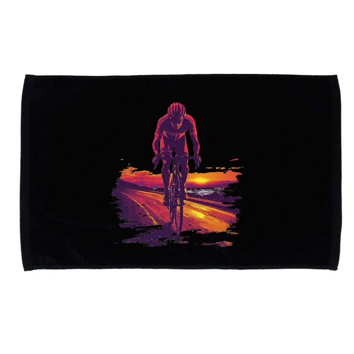 Cyclist On Scenic Road At Sunset Microfiber Hand Towel