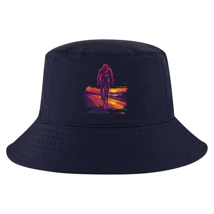 Cyclist On Scenic Road At Sunset Cool Comfort Performance Bucket Hat