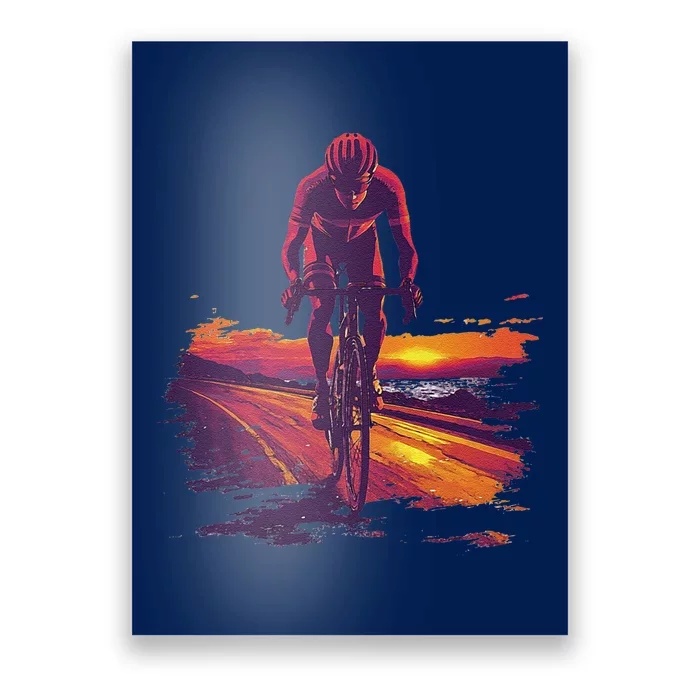 Cyclist On Scenic Road At Sunset Poster