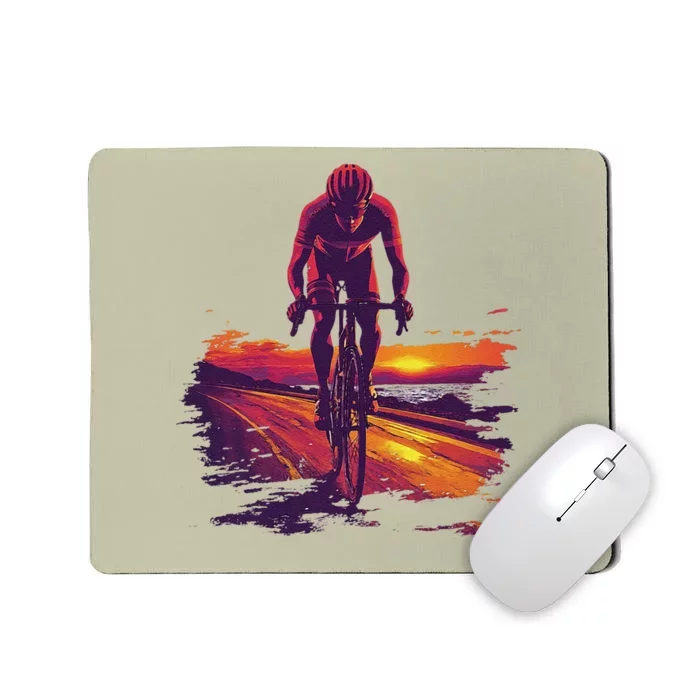 Cyclist On Scenic Road At Sunset Mousepad