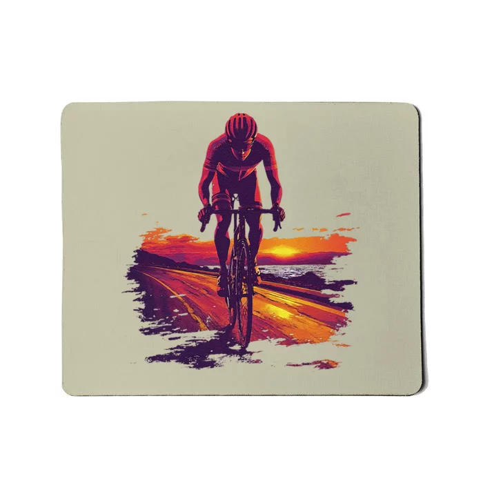 Cyclist On Scenic Road At Sunset Mousepad