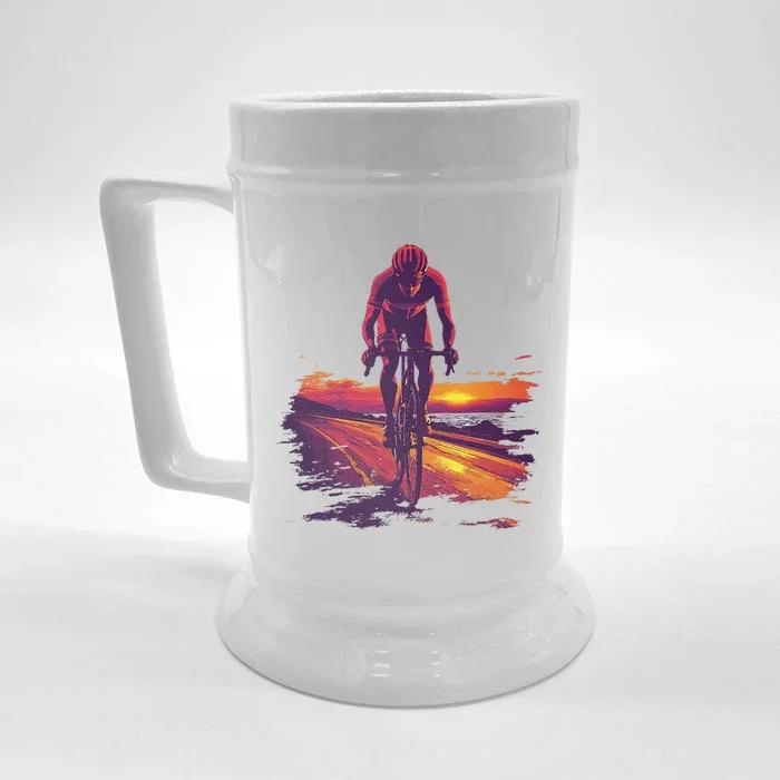 Cyclist On Scenic Road At Sunset Front & Back Beer Stein