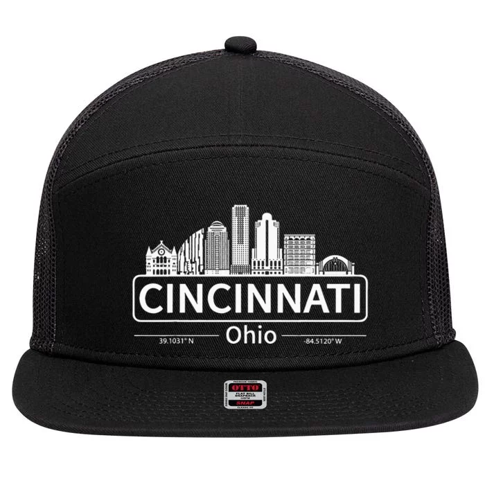 Cincinnati Ohio Skyline Travel To Cincinnati 7 Panel Mesh Trucker Snapback Hat