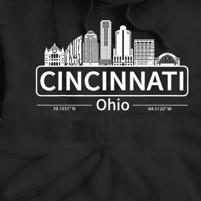 Cincinnati Ohio Skyline Travel To Cincinnati Tie Dye Hoodie