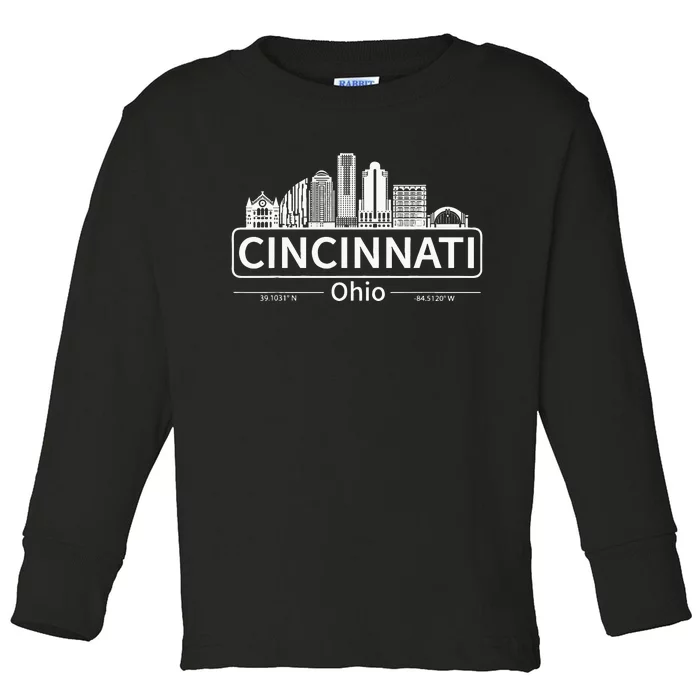 Cincinnati Ohio Skyline Travel To Cincinnati Toddler Long Sleeve Shirt