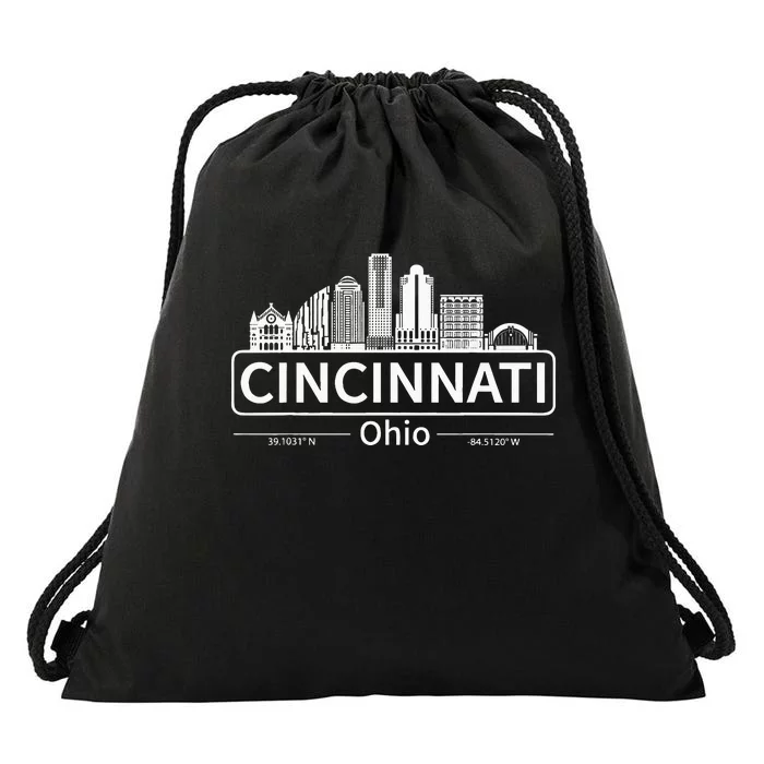 Cincinnati Ohio Skyline Travel To Cincinnati Drawstring Bag