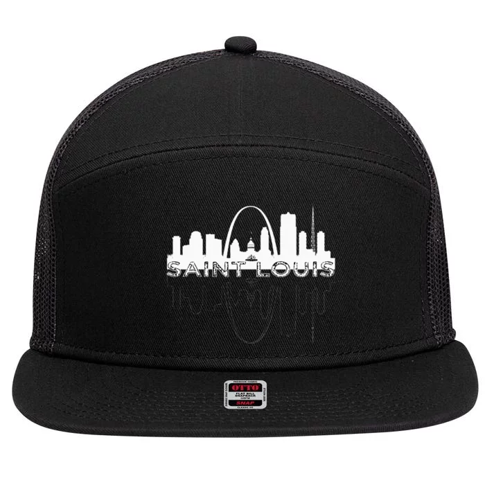 City Of St Louis Missouri Skyline Art Gateway Arch 7 Panel Mesh Trucker Snapback Hat