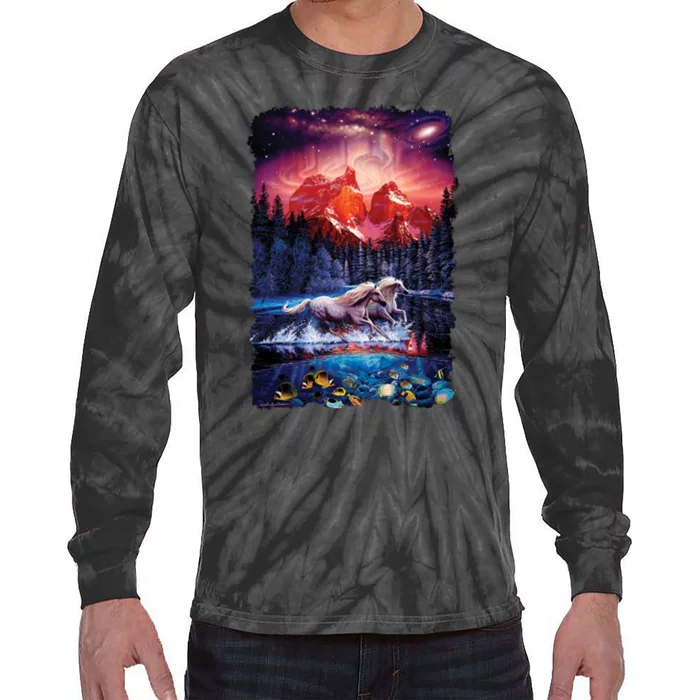 Cosmic Fantasy Unicorns In Another World Tie-Dye Long Sleeve Shirt