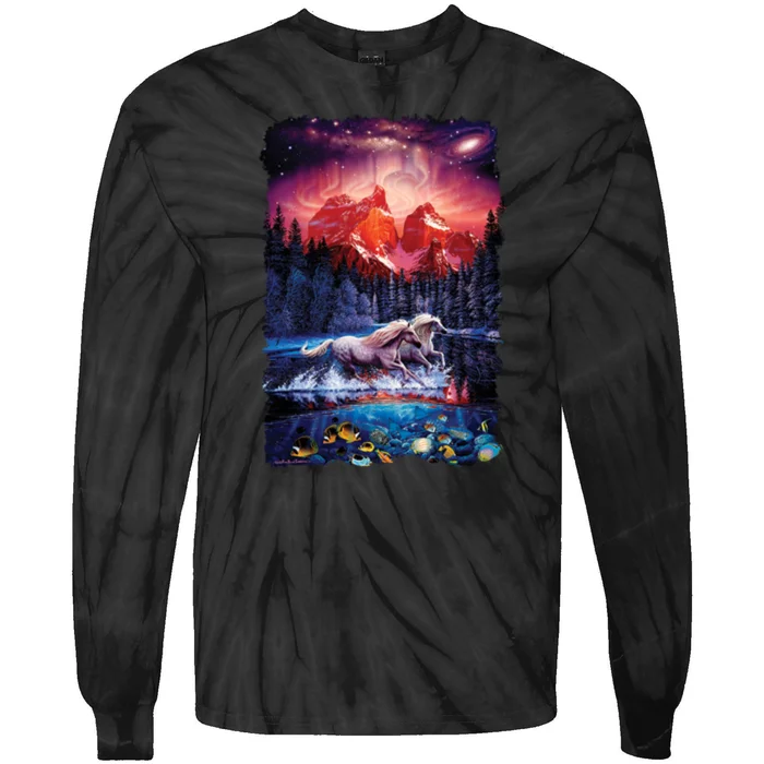 Cosmic Fantasy Unicorns In Another World Tie-Dye Long Sleeve Shirt